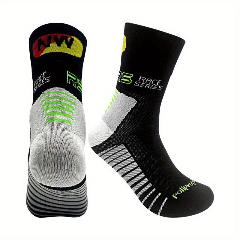 Mid Calf Athletic Socks Cycling Running Sweat Absorbing Breathable Sports