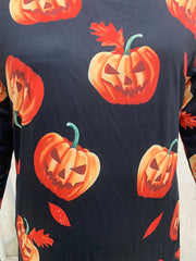 Plus Size Pumpkin & Leaf Print Long Sleeve Dress