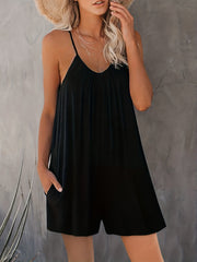Ruched Cami Rompers Casual Sleeveless Rompers With Pockets