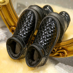 Faux Leather Round Toe Snow Boots Fur Fleece Lined Thermal Plush Ankle Boots