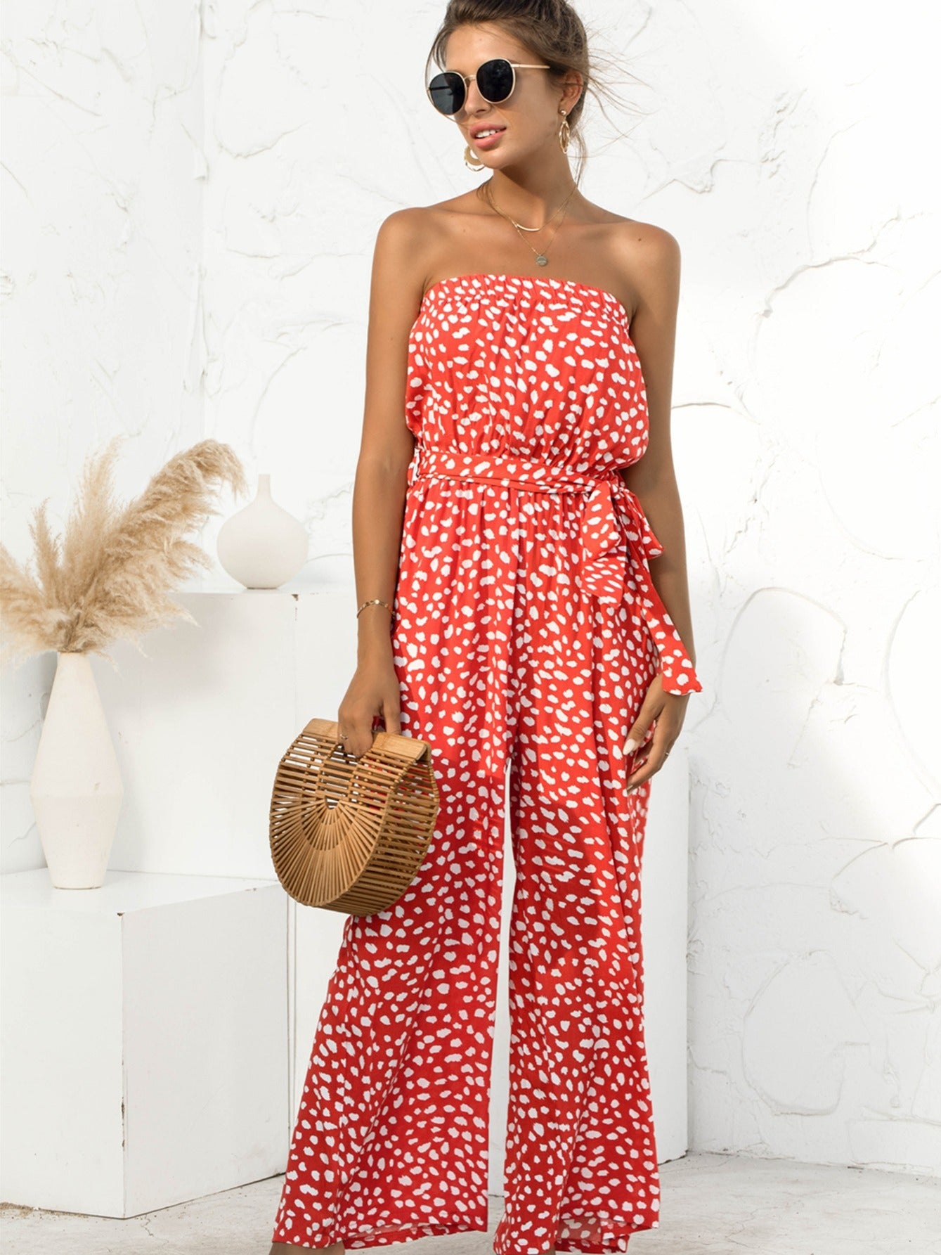 Bohemian Floral Strapless Beach Party Jumpsuit