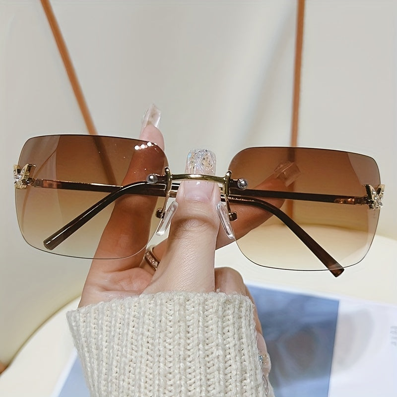 Gradient Rimless Sunglasses Unisex Y2K Rhinestone Butterfly Decor Glasses