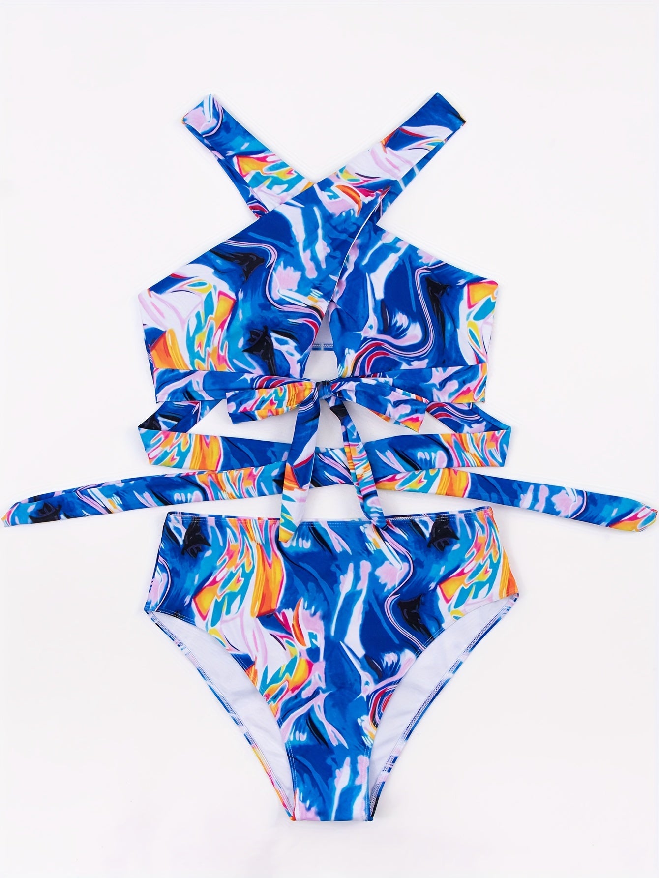 Tie Dye Cross Halter Bikini Set