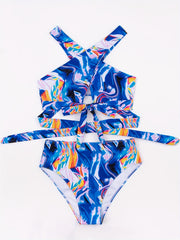 Tie Dye Cross Halter Bikini Set