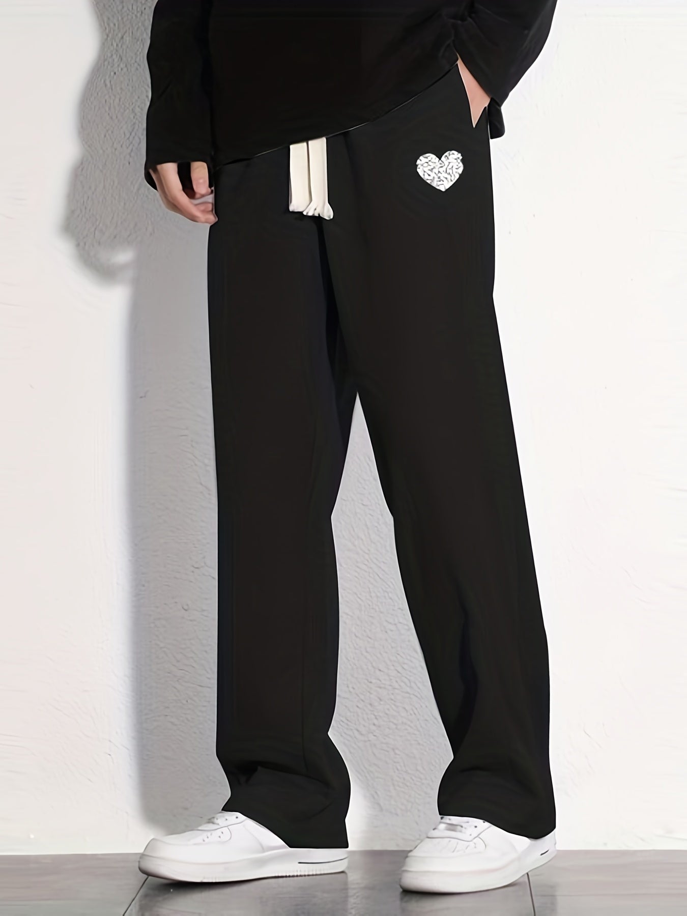 Heart Pattern Casual Cotton Drawstring Pants for Men