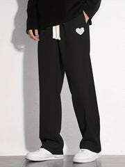 Heart Pattern Casual Cotton Drawstring Pants for Men
