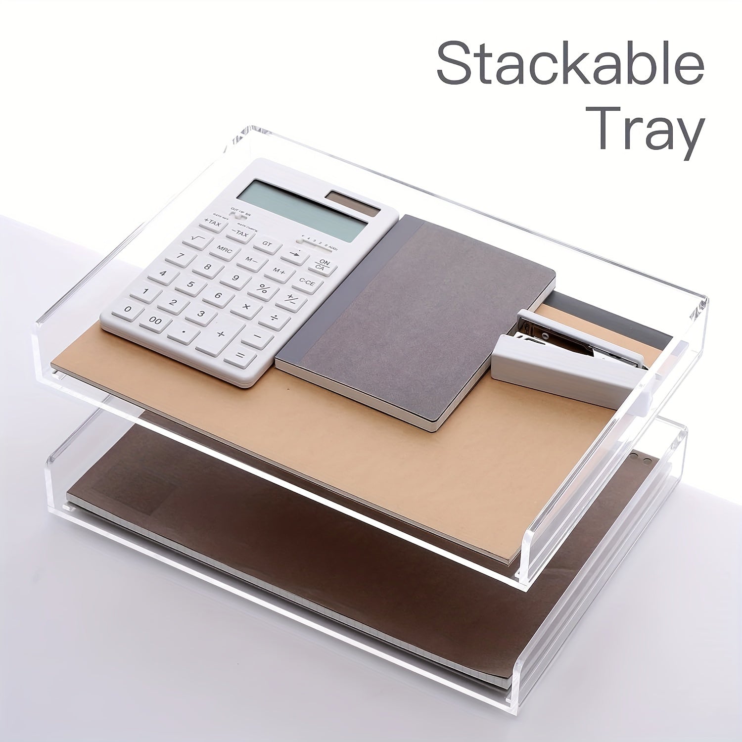 Clear Acrylic Desk Organizer 2 Tier Paper Tray Stackable File Holder