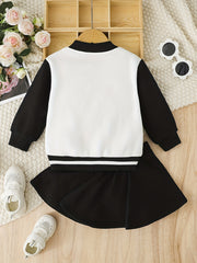 Toddler Girls Preppy Style Baseball Coat & Pleated Skirt Set