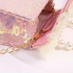 Sweet Bow Girls Crossbody Bag with Sequins & Pearl Handle