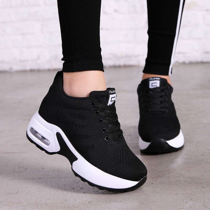 Women's Lightweight Mesh Sneakers Platform Low Top Lace Up Casual Shoes