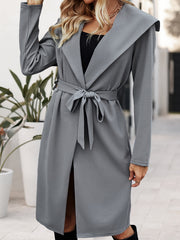 Solid Open Front Belted Coat for Fall & Winter