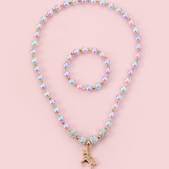 Kids Unicorn Bracelet & Necklace Set, Gradient Bead Jewelry