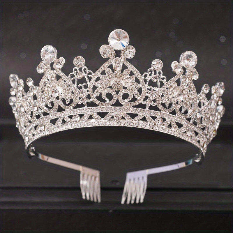 Baroque Crystal Golden Round Crowns King Queen Crown Tiara For Women