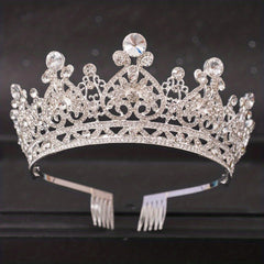 Baroque Crystal Golden Round Crowns King Queen Crown Tiara For Women