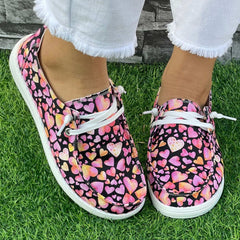Pink Purple Love Heart Pattern Flat Shoes Women's Casual Lightweight