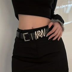 Stylish PU Belt Hip Hop Square Metal Pin Buckle Belt For Women