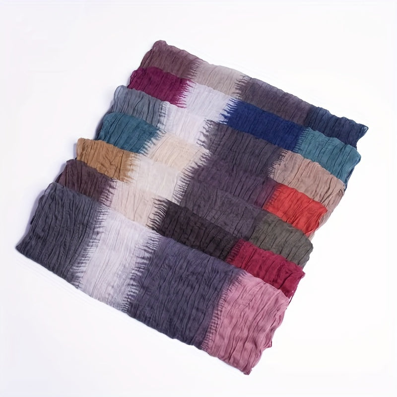Vintage Tie Dye Voile Scarf Block Crinkle Shawl