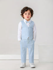 Kids Gentleman Suit 3pcs Dress Shirt Vest And Pants With Bow For Baby Boys