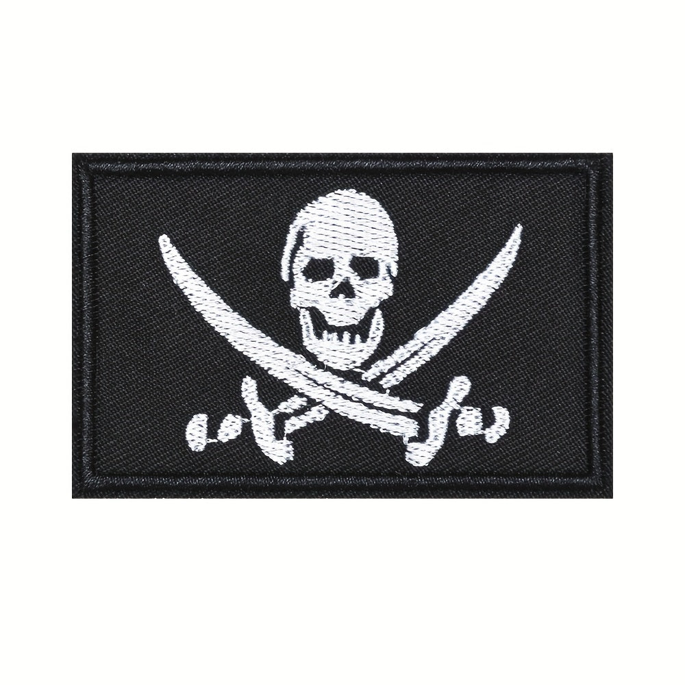 Pirate Skeleton Embroidery Patch Hook & Loop for Vest Hat Jackets