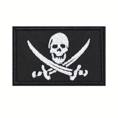 Pirate Skeleton Embroidery Patch Hook & Loop for Vest Hat Jackets
