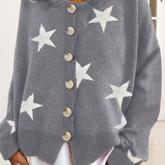 Star Print Button Up Long Sleeve Cardigan