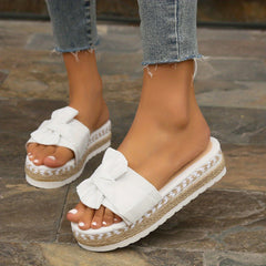 Women's Bowknot Decor Sandals Slip On Open Toe Non slip Thick Bottom Slides