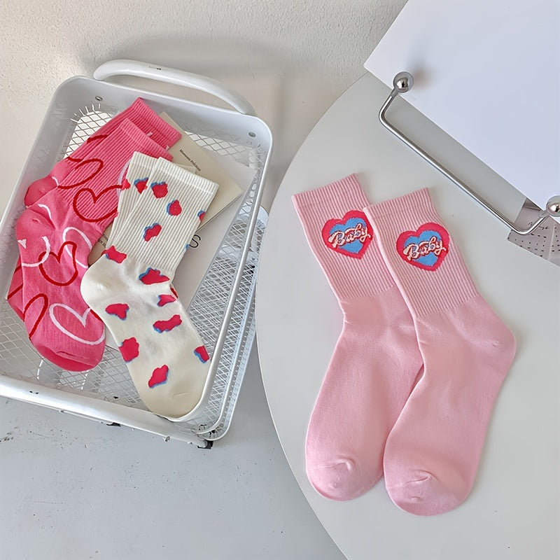 Heart & Leopard Print Socks Women's Mid Tube Stockings