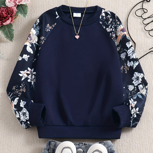 Girls' Raglan Floral Print Casual Sweatshirt Top