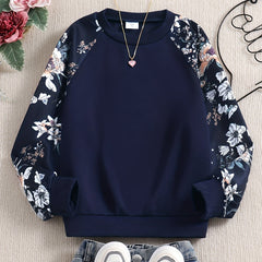 Girls' Raglan Floral Print Casual Sweatshirt Top