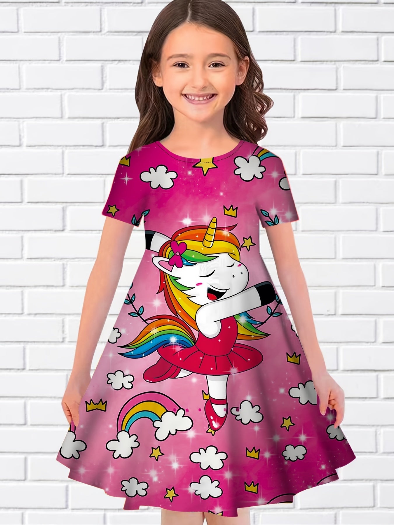Girls Summer 3D Animal Long Dress Short Sleeve Princess Dress