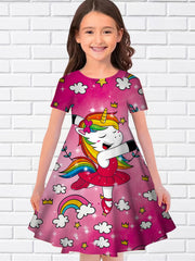 Girls Summer 3D Animal Long Dress Short Sleeve Princess Dress