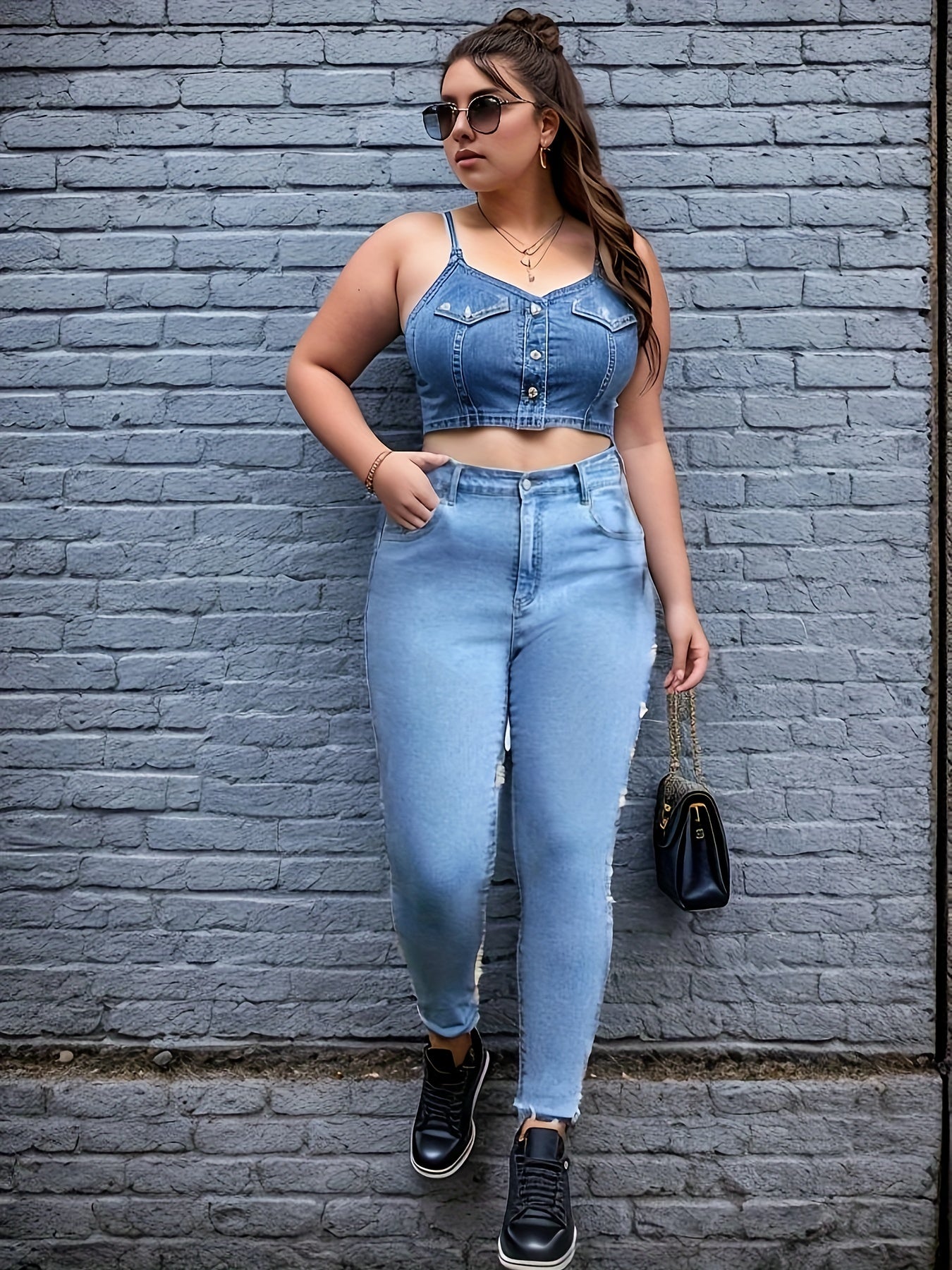 Plus Solid Button Fly High Rise Skinny Jeans
