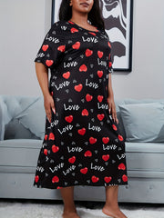 Heart & Letter Print Nightdress Short Sleeve Round