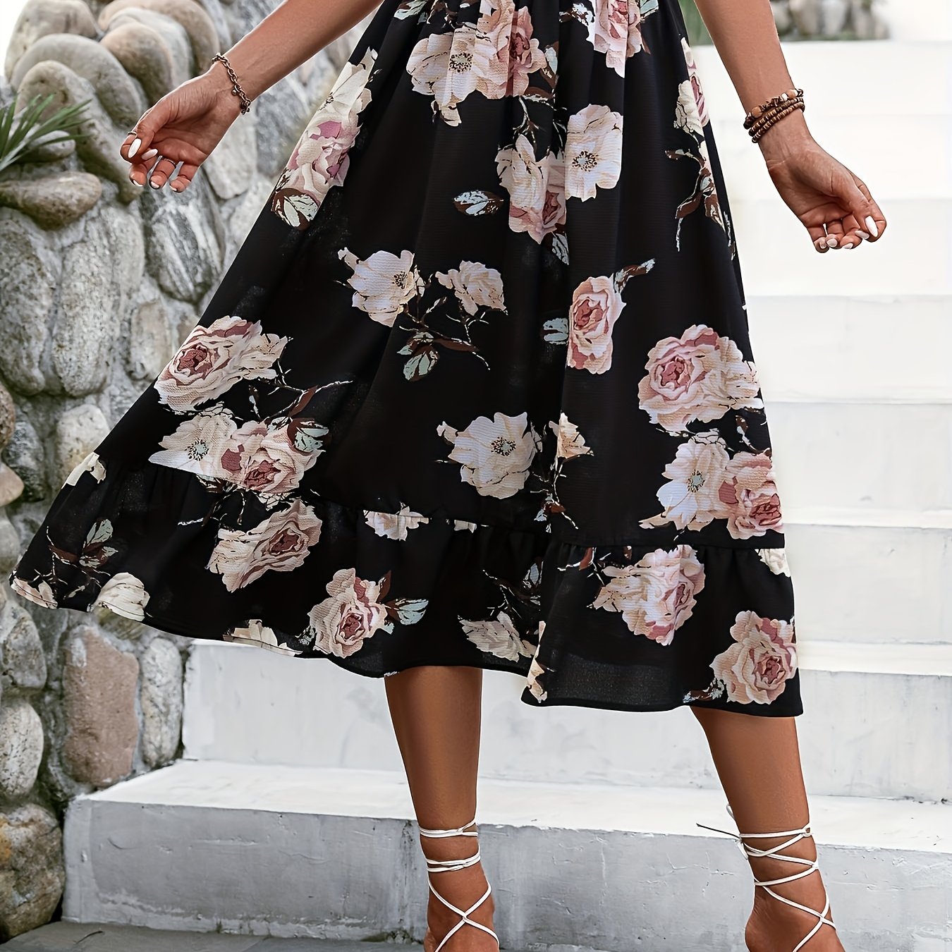 Floral Print Elastic Waist Skirt for Women
