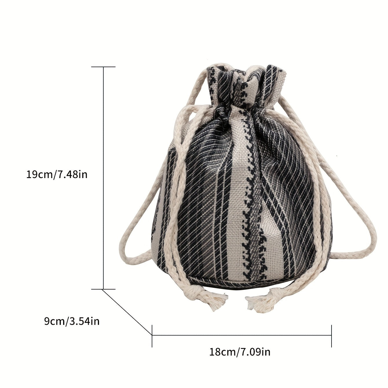 Girls Canvas Diagonal Shoulder Bag Drawstring Strap Mini Storage Bag