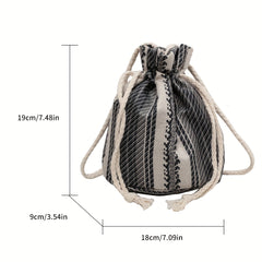 Girls Canvas Diagonal Shoulder Bag Drawstring Strap Mini Storage Bag