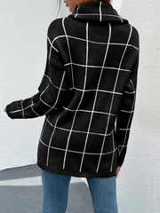 Plaid Print Turtle Neck Sweater for Women