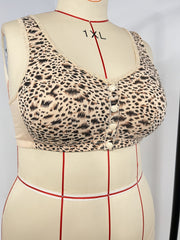 Leopard Print Buckle Front Plus Size Soft Bra
