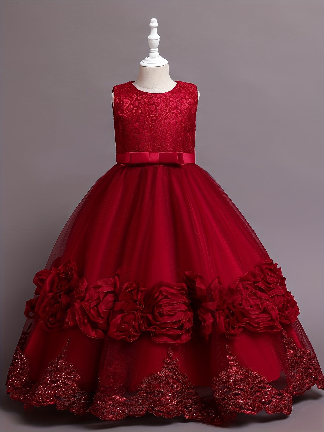 Girls' Rose Graphic Evening Dress Flower Girl Princess Dress Wedding Dress