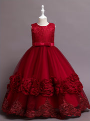 Girls' Rose Graphic Evening Dress Flower Girl Princess Dress Wedding Dress