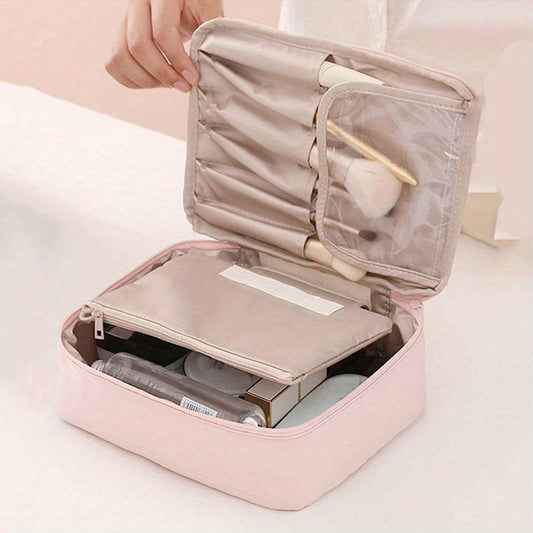 Travel Cosmetic Bag with Makeup Brush Holder Waterproof Portable Toiletry Case