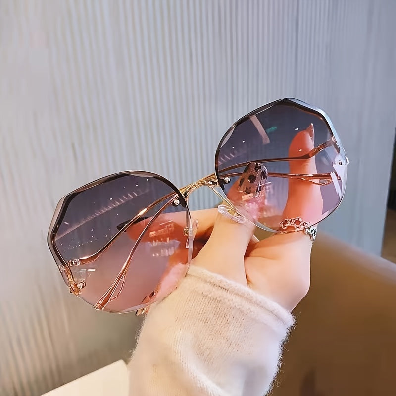 Oversize Polygon Rimless Sunglasses For Women