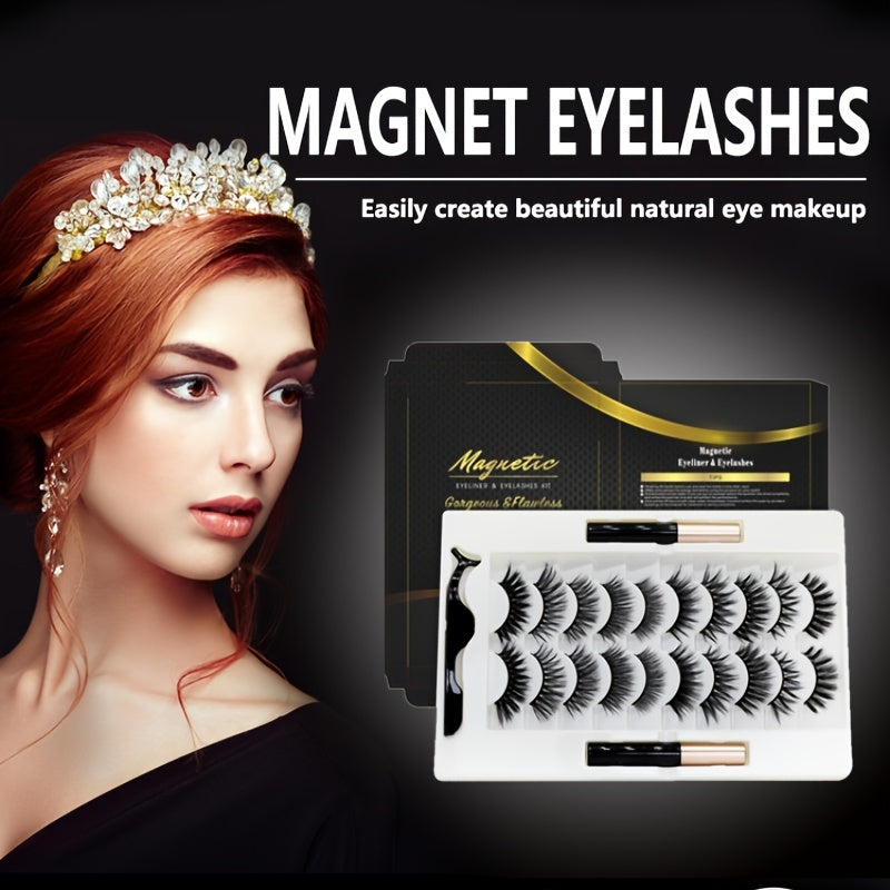 Magnetic Eyelash Set & Eyeliner Kit, Natural Fluffy Curly 5 Magnetic 10 Pairs