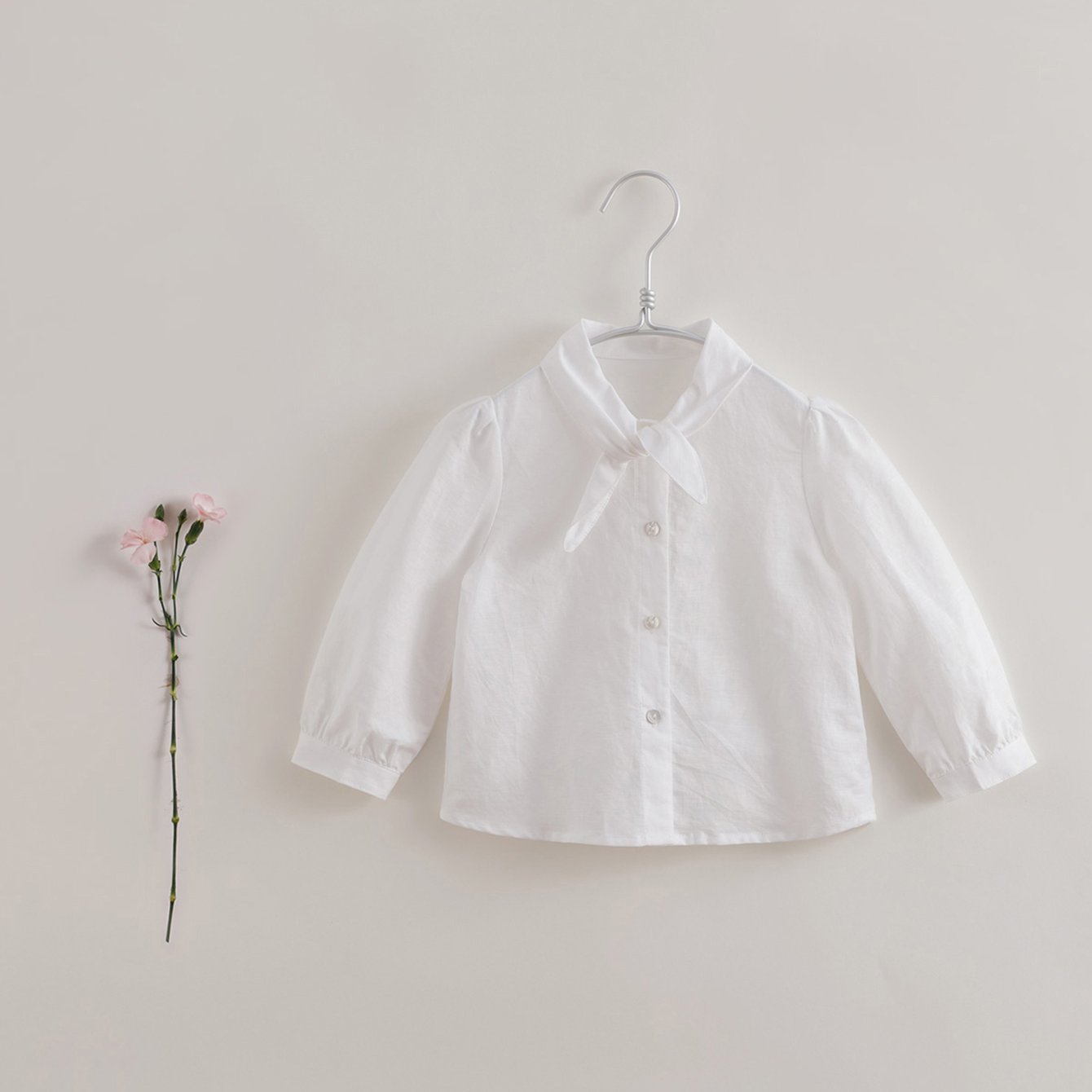 MARC&JANIE Girl's Linen Long Sleeve Shirt With Tie Neck
