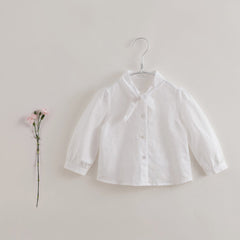 MARC&JANIE Girl's Linen Long Sleeve Shirt With Tie Neck