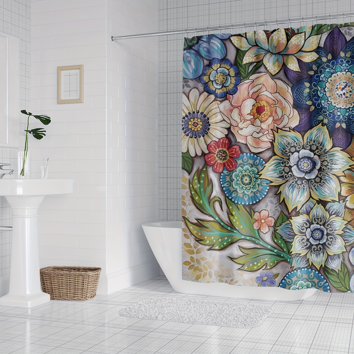 Colorful Floral Shower Curtain Waterproof Bathroom Accessory