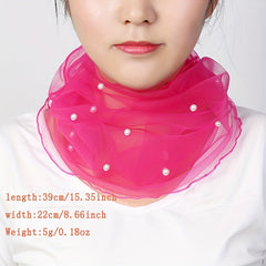 Faux Pearl Decor Ruffles Scarf Solid Warm Neck Gaiter Infinity Scarf