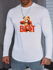Teddy Bear Boxer Pattern Print Men's Long Sleeve T-Shirt