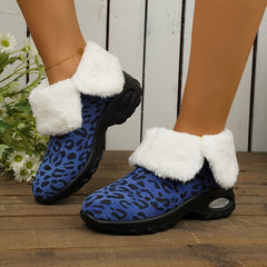 Leopard Print Plush Winter Snow Boots Comfy Non slip Mid Calf Boots