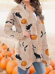 Halloween Allover Print Cardigan Open Front Long Sleeve Cardigan